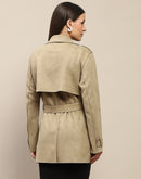 Madame Double Breasted Buckle Belt Detailed Solid Pista Green Trench Shrug