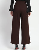 Madame Straight Fit Elasticated Waist Solid Coffee Trousers