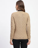 Madame Geometric Pattern Brown Crew Neck Cardigan