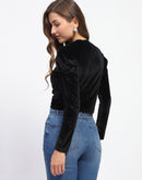 Madame Wrap Detailed Puff Sleeve Black Top