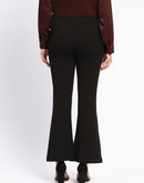 Madame Elasticated Waist Front Pleated Flared Black Trousers