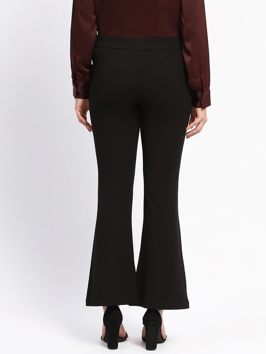 Madame Elasticated Waist Front Pleated Flared Black Trousers