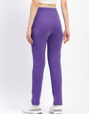 mSECRET Typography Adorned Elastic Waisted Cotton Purple Track Bottoms