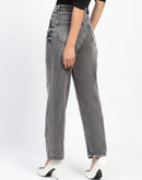 Madame Embellished Gray Wash Straight Fit Black Denim