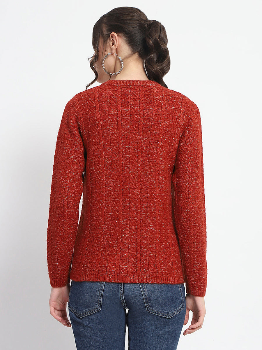 Madame Crew Neck Solid Rust Cardigan