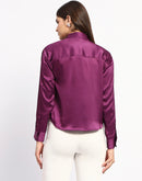 Madame Embellished Collar Cuff Sleeve Solid Purple Shirt