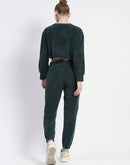 Madame Dusty Green Elasticated Waist Crop Sweatshirt and Bottom Co-ord Set