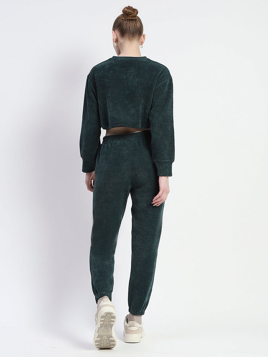 Madame Dusty Green Elasticated Waist Crop Sweatshirt and Bottom Co-ord Set