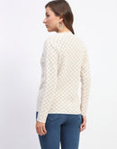 Madame Offwhite Printed Buttoned Cardigan