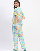 mSECRET Tropical Floral Print Sky Blue Night Suit Set