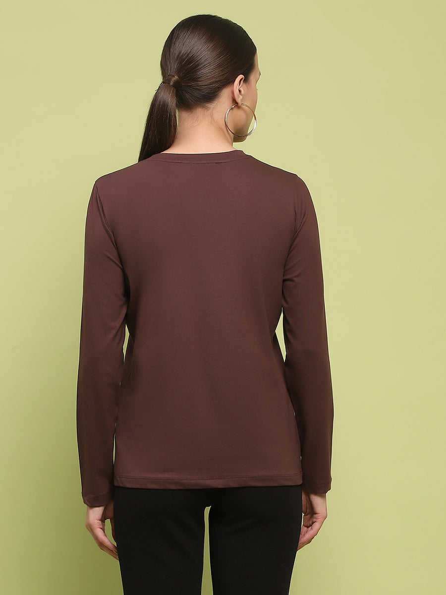 Madame Embossed Cotton Blend Coffee Brown Top