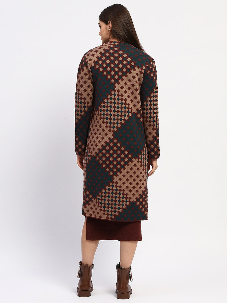 Madame Geometric Print Long Coat And Midi Dress Ensemble