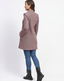 Madame Metal Buttoned Self Designed Wine Long Coat