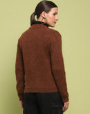 Madame Stripe Detailed Zipped Tan Sweater