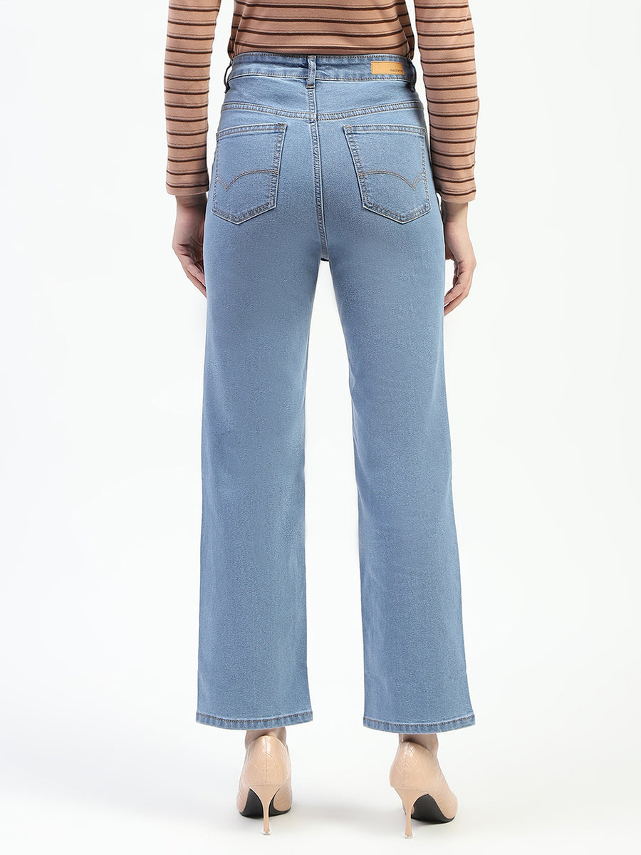 Madame Light Blue Straight Fit Cotton Jeans