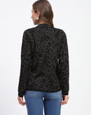 Madame Black Shimmer Printed Buttoned Cardigan