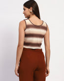 Madame Striped Sleeveless Cotton Brown Crop Sweater