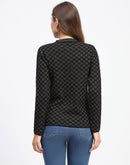 Madame Black Printed Buttoned Cardigan