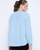 Madame Cotton Embroidery Detailed Sky Blue Top