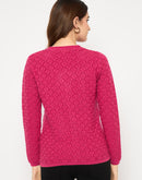 Madame Cable Knit V Neck Hot Pink Cardigan