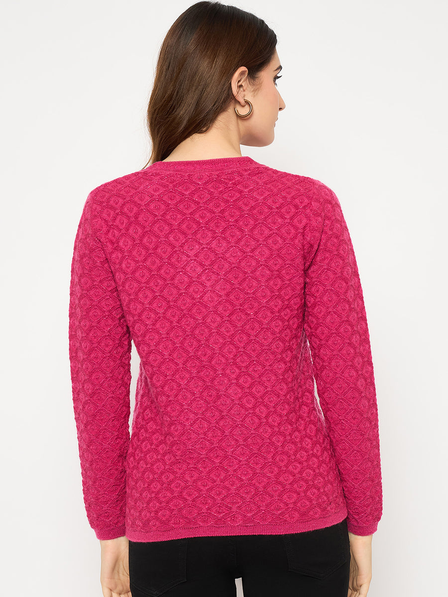 Madame Cable Knit V Neck Hot Pink Cardigan