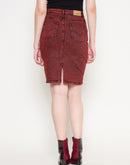 Madame Acid Wash Cotton Blend Red Denim Skirt