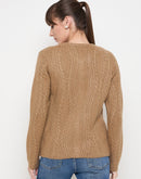 Madame Cable Knit Camel Acrylic Blend Cardigan