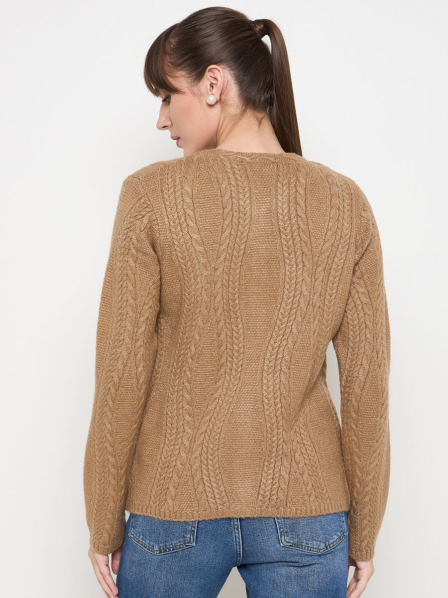 Madame Cable Knit Camel Acrylic Blend Cardigan