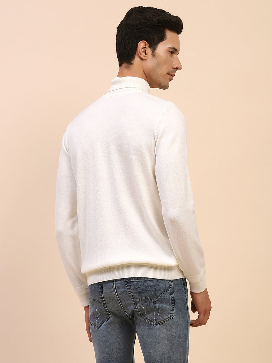 Camla Barcelona High Neck Solid White Sweater