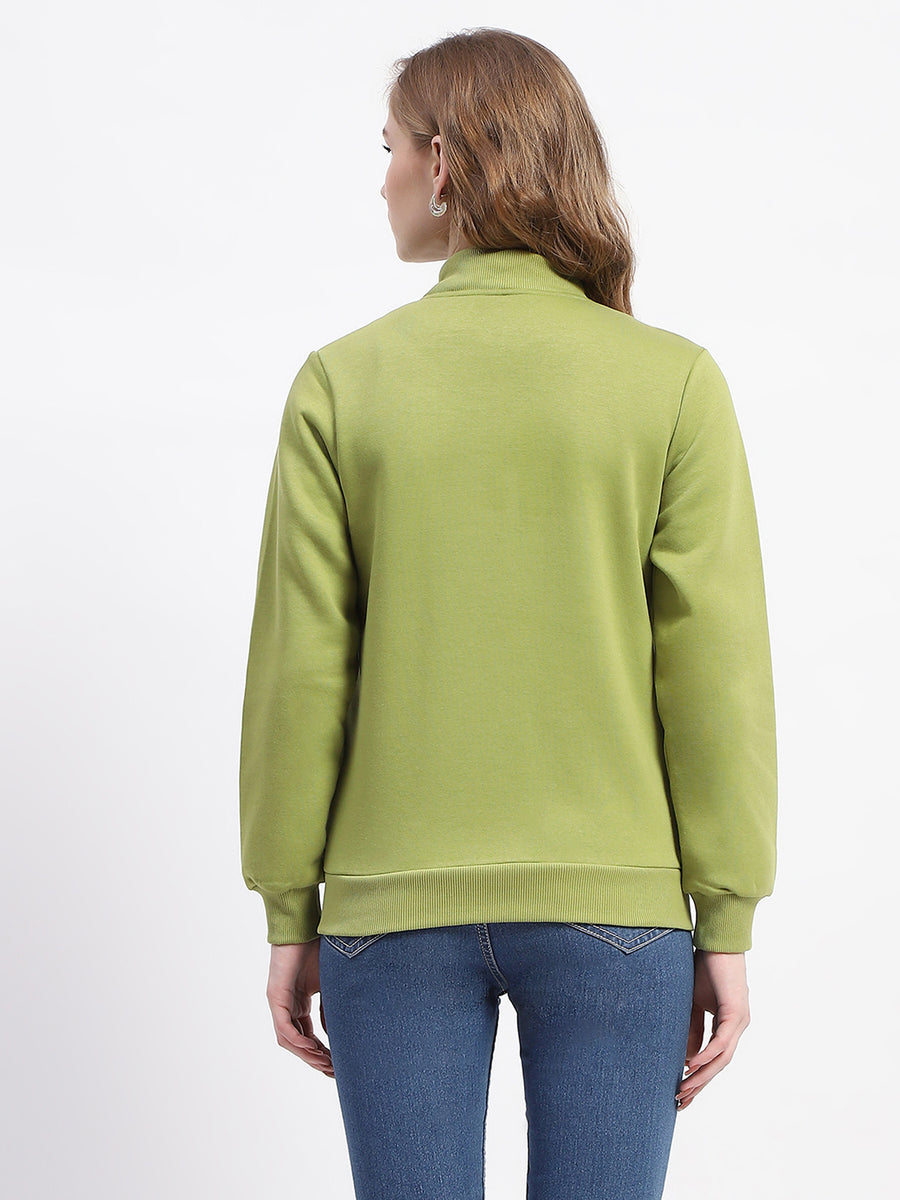 Madame Mock Neck Olive Green Cotton Sweatshirt