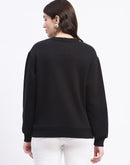 Madame Fleece Handwork And Embroidered Black Sweatshirt  For Women