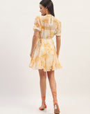 Madame Tie Dye Belted  Orange Rayon Blend Mini Dress