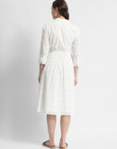 Madame White Schiffli Self Belted Midi Shirt Dress