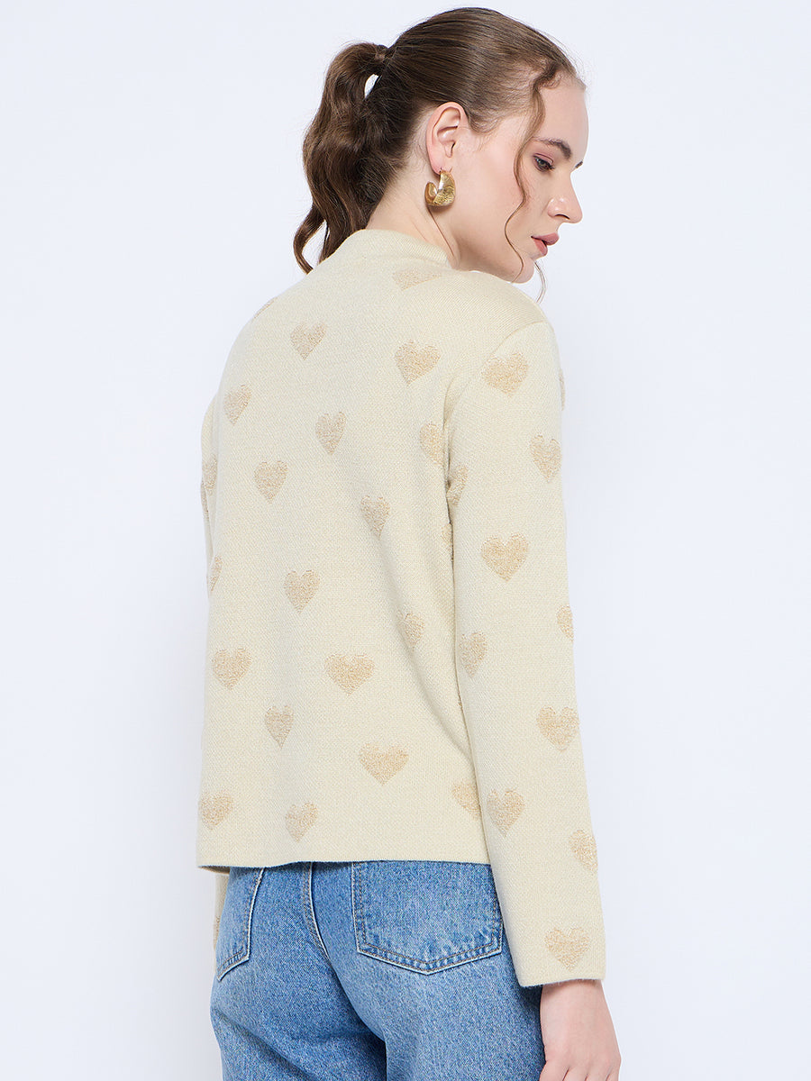 Madame Graphic Print Mock Neck Beige Sweater