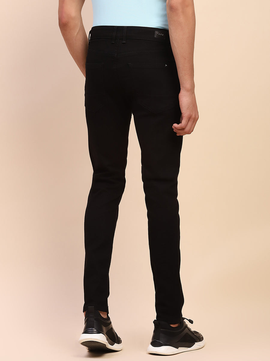 Camla Barcelona Skinny Fit Solid Black Cotton Straight Denim