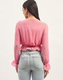 Madame Pink Ruffle Detailing Peplum Top