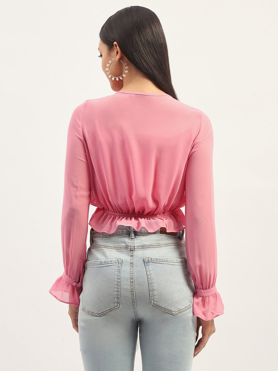 Madame Pink Ruffle Detailing Peplum Top