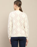 Madame Self Design Pearl Buttoned Off White Cardigan