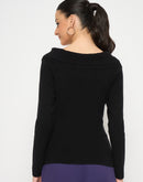 Madame Viscose Blend Open Shoulder With Zip Black Top