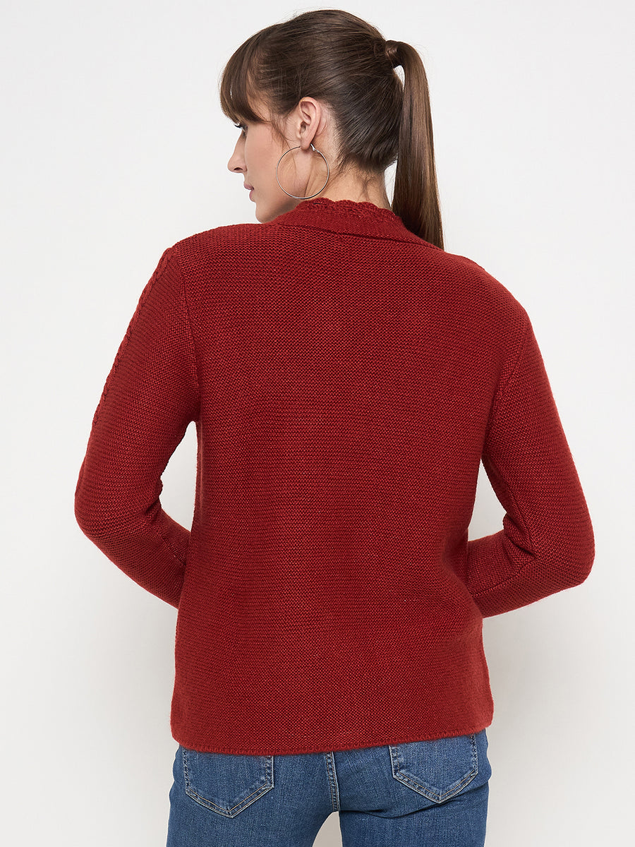 Madame Rust Red Cable Knit Acrylic Sweater