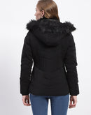 Madame Black Faux Fur Hood Quilted Puffer Jacket