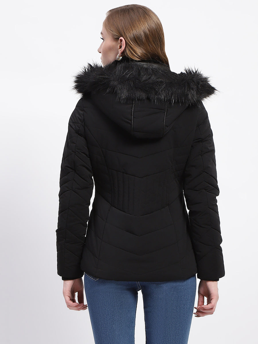 Madame Black Faux Fur Hood Quilted Puffer Jacket