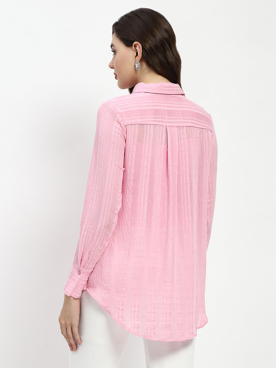 Madame Embroided Collar Pink Shirt