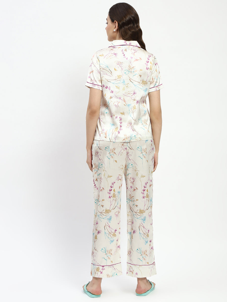 mSECRET Printed Shirt and Shorts Off White Nightsuit