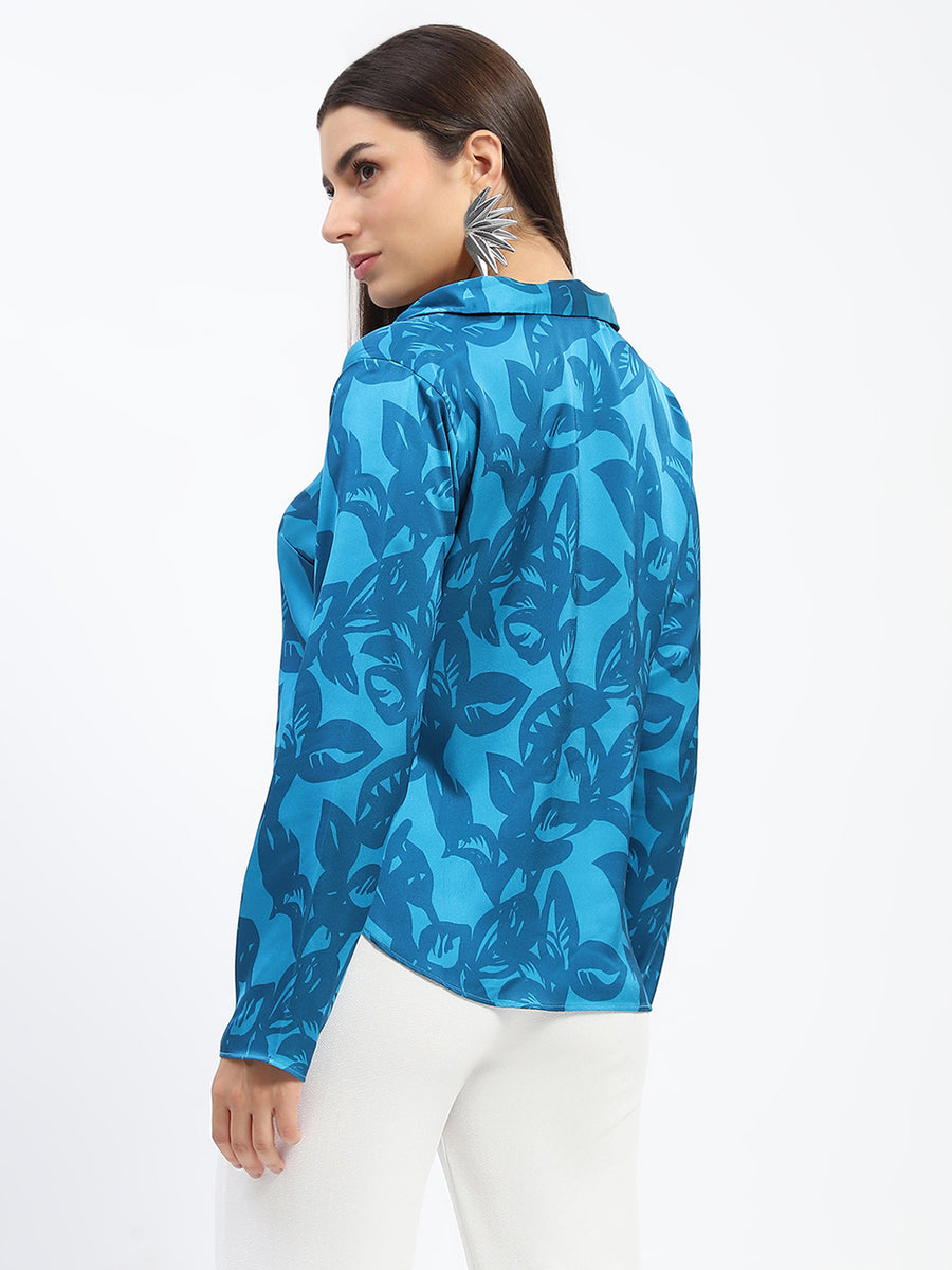 Madame Blue Leaf Print Shirt