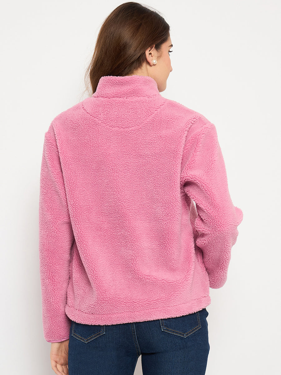 Madame Taffeta Patch Zipped Pink Fur Sweatshirt