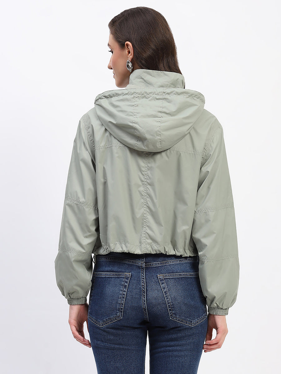 Madame Olive Green Cropped Windbreaker Jacket