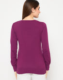 Madame Round Neck Ribbed Cuff Purple Sweater