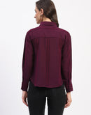 Madame Frayed Detailing Cuff Sleeve Plum Shirt