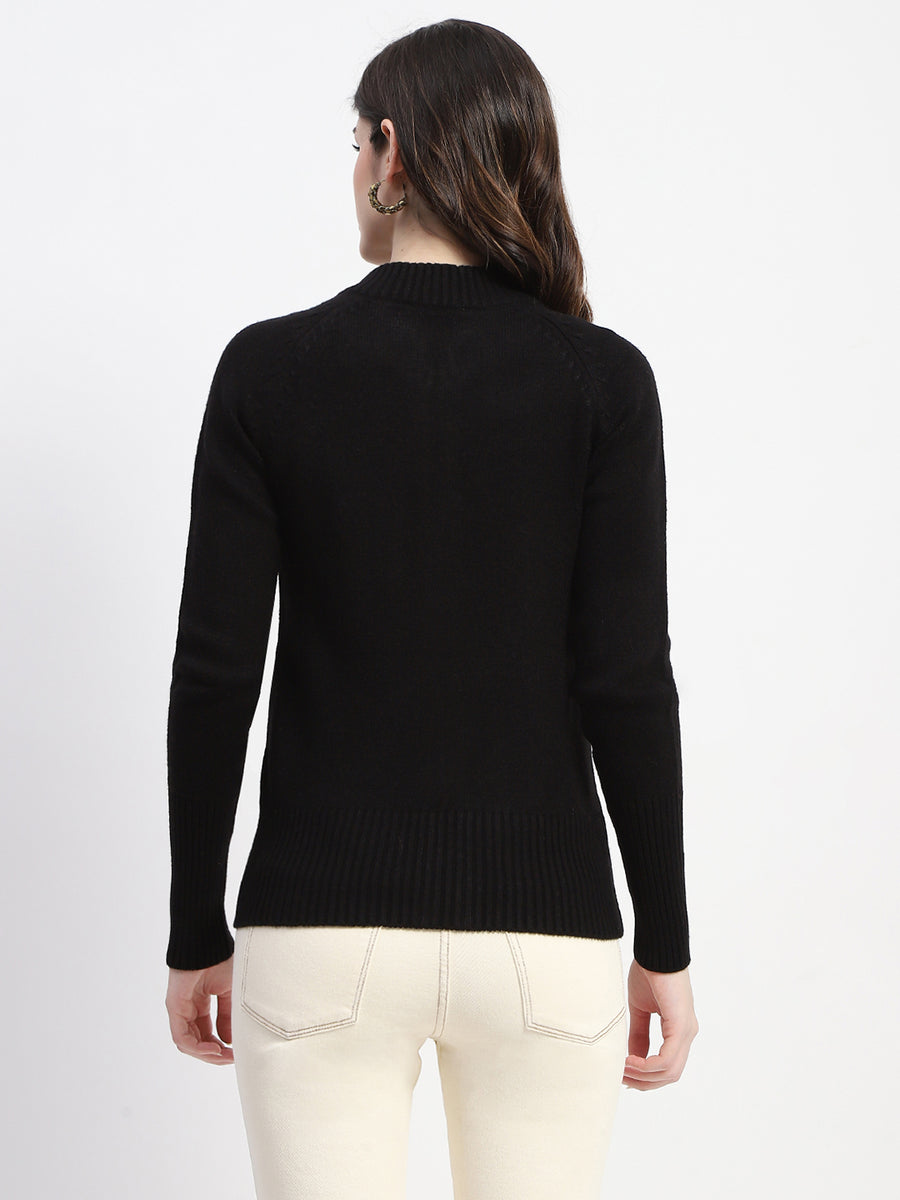 Madame Black Mock Neck Knit Sweater